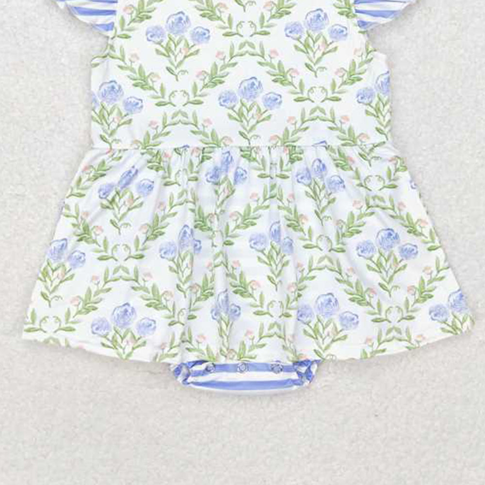 4.07 SR1371 RTS NO MOQ Baby Girls Summer Rompers Flutter sleeves floral stripe baby girls romper