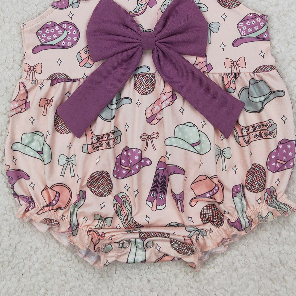 4.07 SR2897 RTS NO MOQ Baby Girls Summer Rompers Straps bow boots hat western baby girls romper