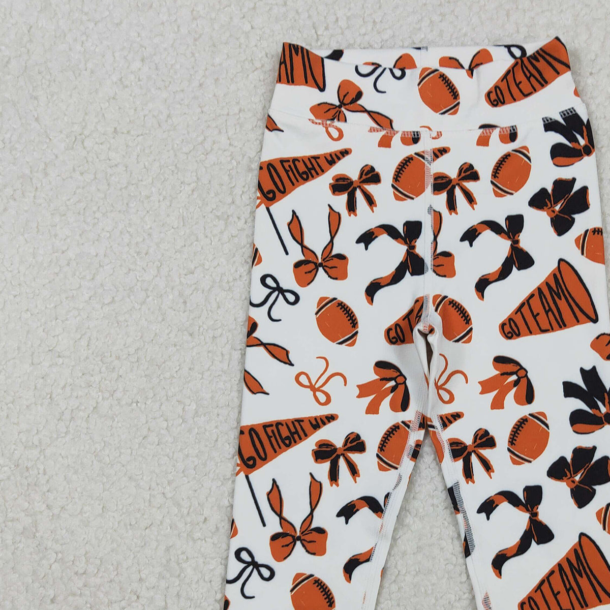10.17 RTS NO MOQ (In stock)P0847 Baby Girls Orange Black Bows Footballs Go Team Yoga Active Leggings Bottom