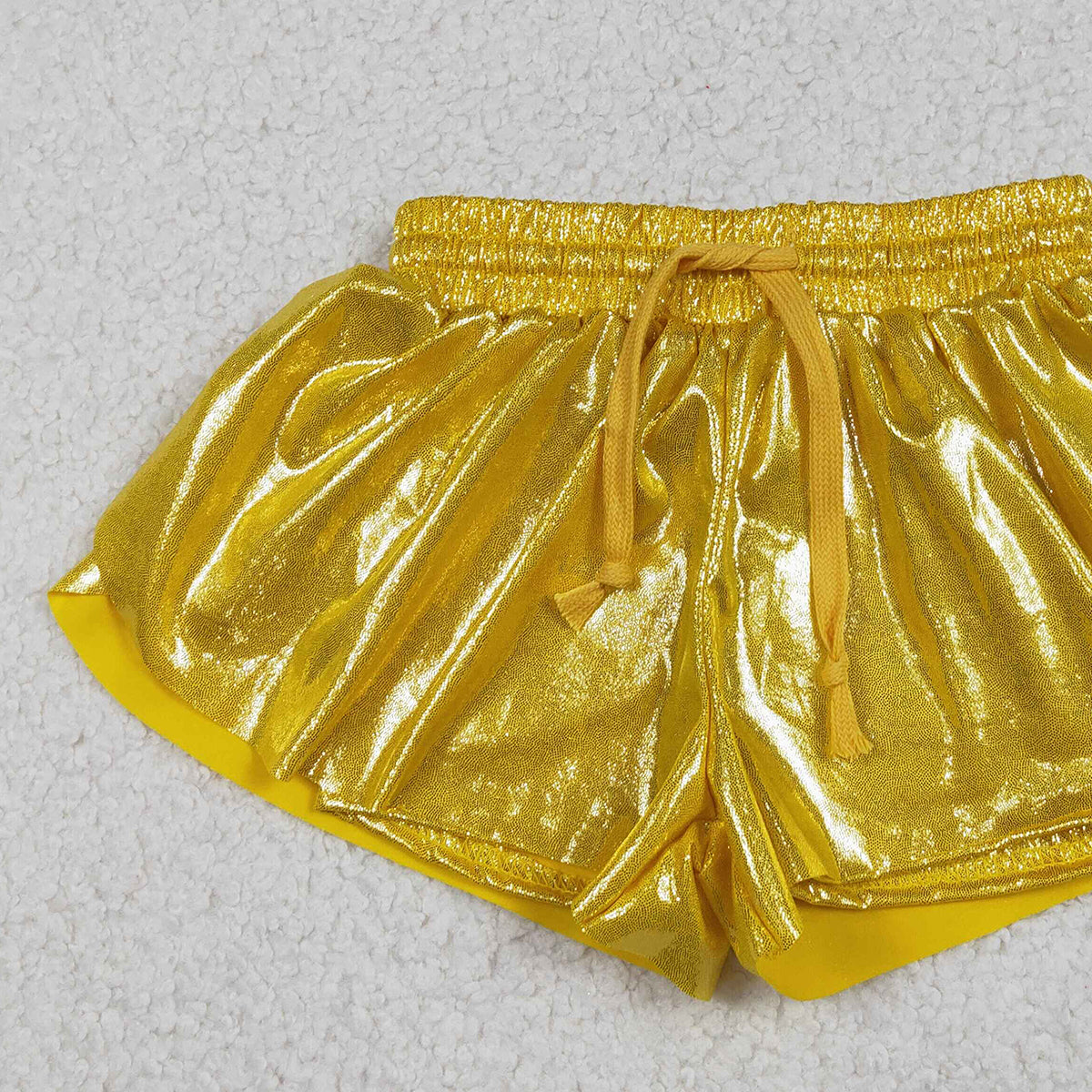 12.16 RTS NO MOQ (In stock)SS0687 Baby Girls Summer Shorts Baby Girls Leather Yellow Ruffle Shorts Bottoms