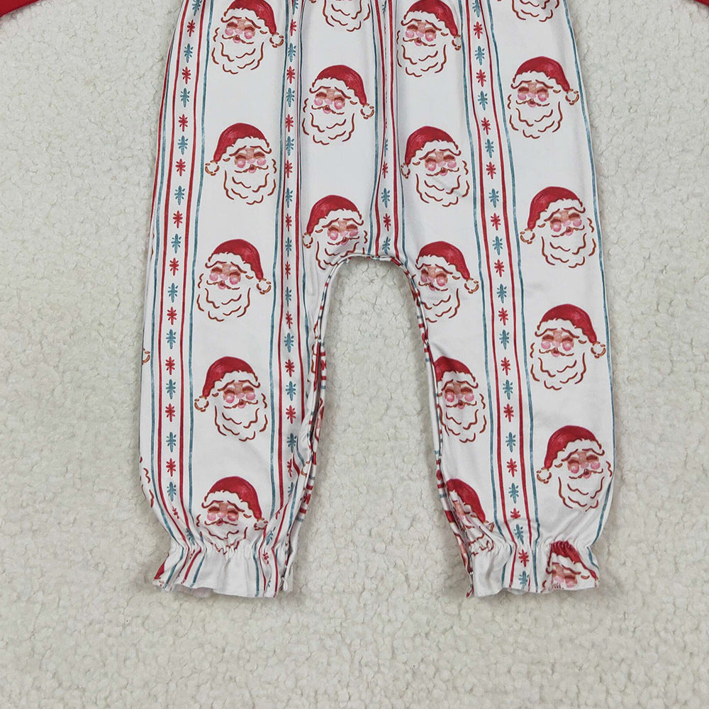 RTS NO MOQ (In stock)LR2331 Baby Girls Winter Rompers Baby Girls Red Christmas Santa Stripe Ruffle Pant Rompers