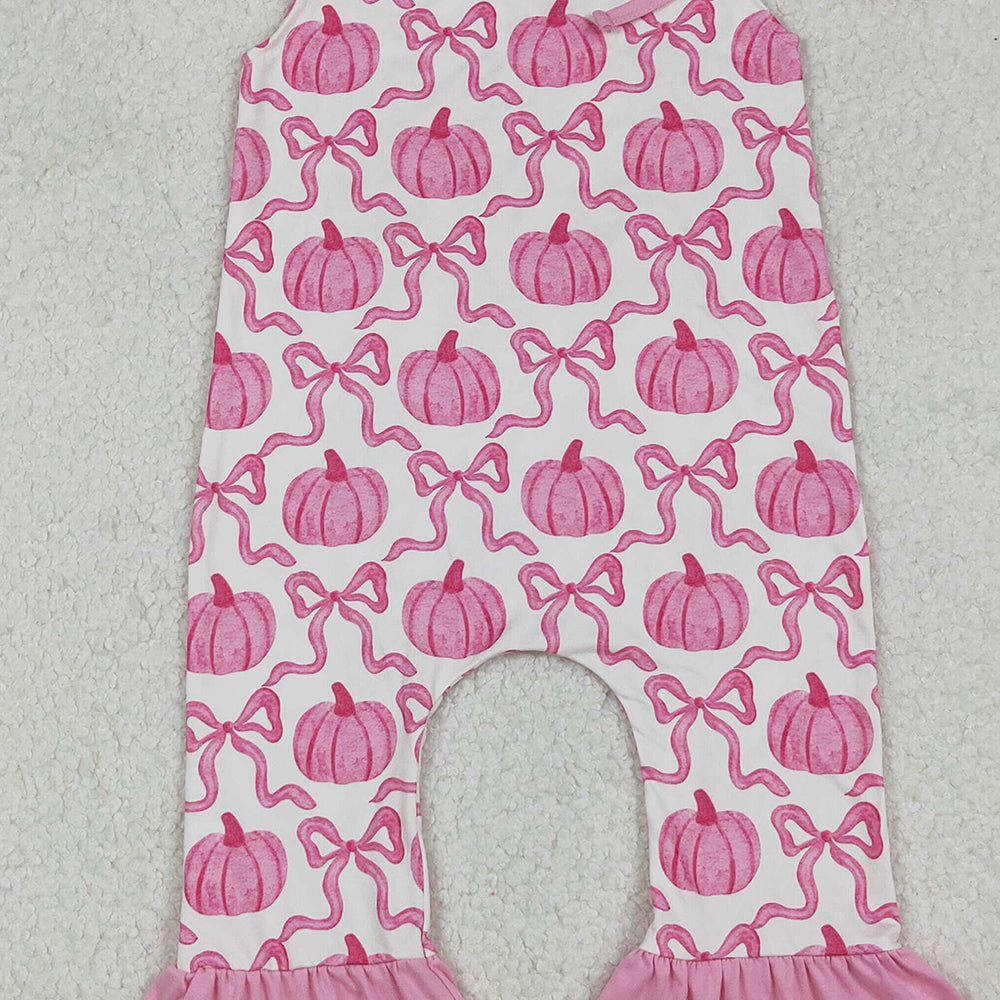 RTS NO MOQ (In stock)SR3200 Baby Girls Summer Jumpsuits Pink Strap Bows Pumpkins Plaid Bell Bottom Fall Jumpsuits