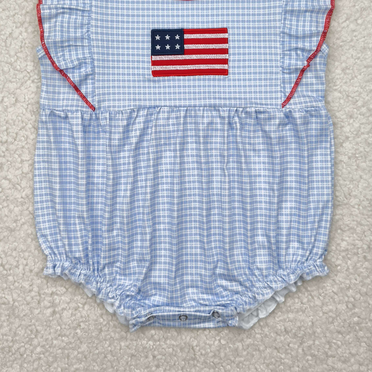 4.24 SR2817 RTS NO MOQ Baby Girls Summer Rompers Flutter sleeves plaid flag baby girls 4th of july romper