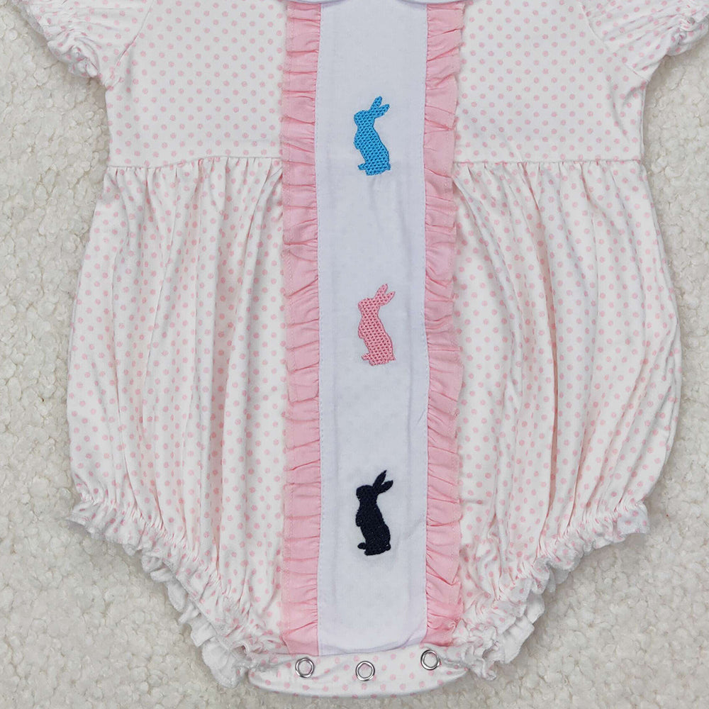 SR2545 New Rts No Moq 8-9 Days By Air Arrived it Short sleeves polka dots bunny baby girls Easter romper