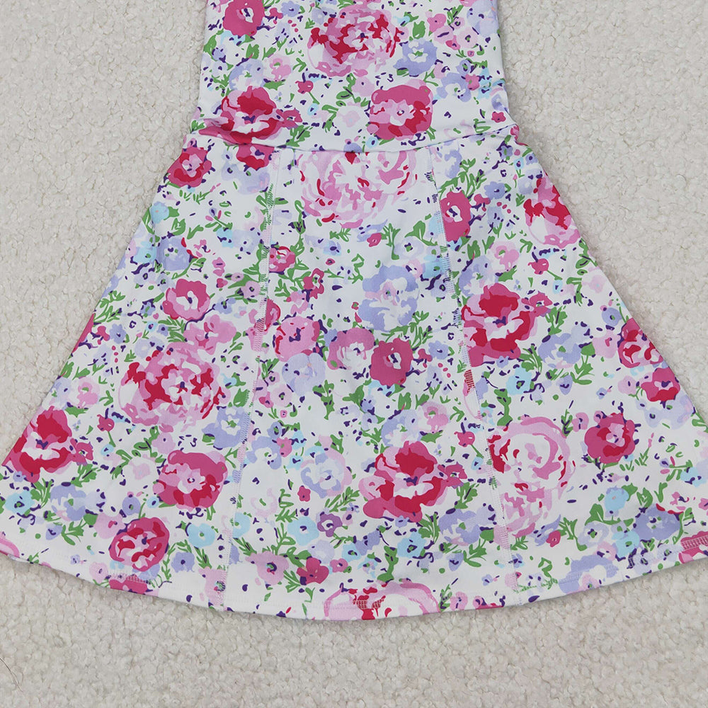 4.08 GSD1991 RTS NO MOQ Baby Girls Summer Dress Active Sleeveless Pink Floral Patchwork Yoga Dress