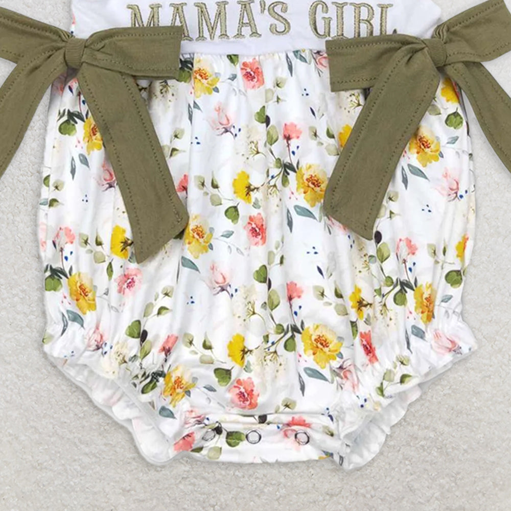 4.17 SR0478 RTS NO MOQ Baby Girls Summer Rompers Mama's girl olive floral bow baby girls romper