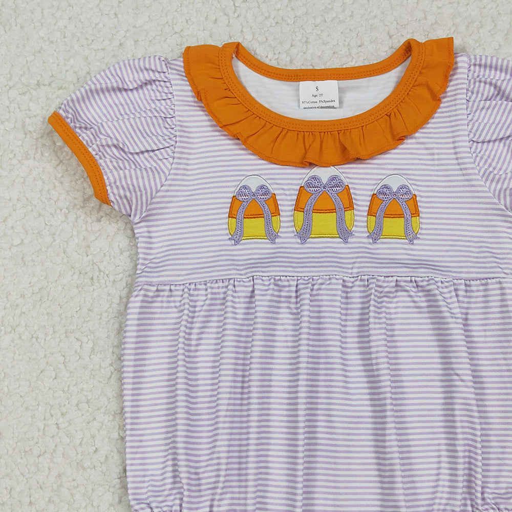 RTS NO MOQ (In stock)SR3202 Baby Girls Summer Rompers Lavender Stripe Bows Candy Halloween Rompers