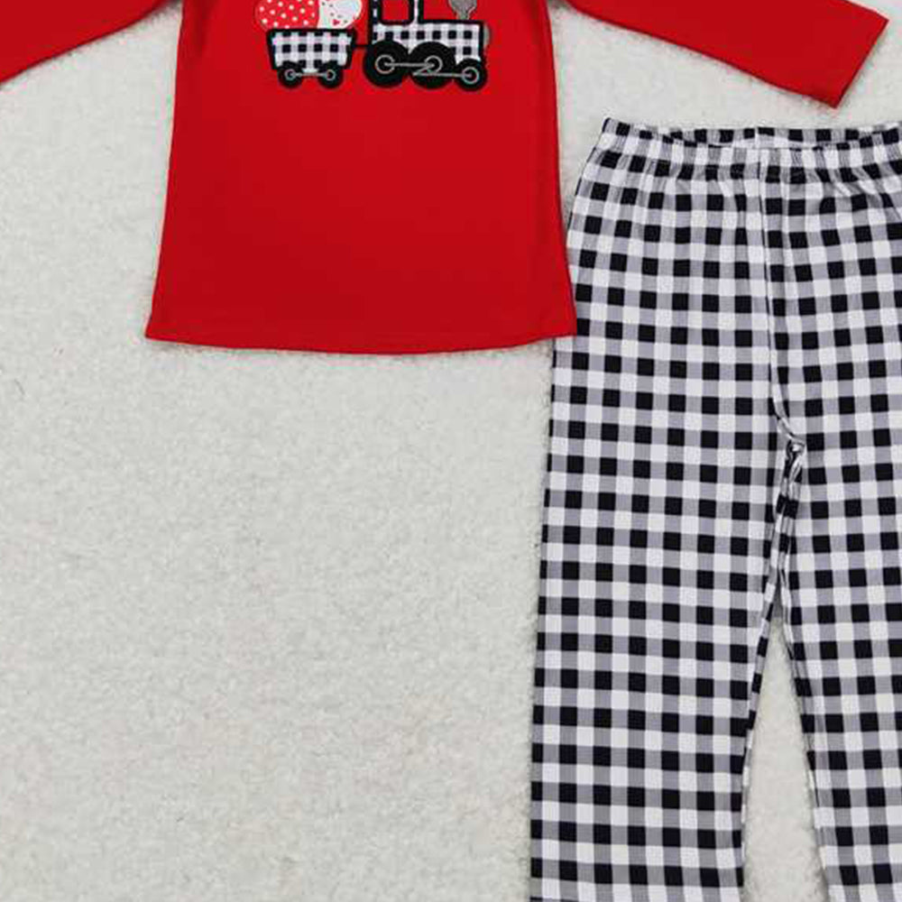 BLP0403Kids Boy Red Plaid Truck Heart Embroidery Outfit Valentine's Day Theme Clothing for Children