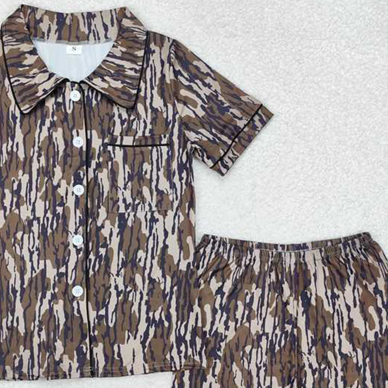 USA Shop (in stock)GSSO1537Women's Bottomland Camo Summer Pajamas Button down Long Sleeve Sleepwear Adult Comfortable Soft Polyester Blend