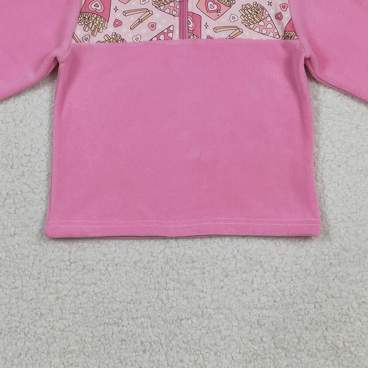 12.23 RTS NO MOQ (In stock)GT1504 Baby Girls Pink Long Sleeve Hearts Chip Valentines Zipper Sweater Top