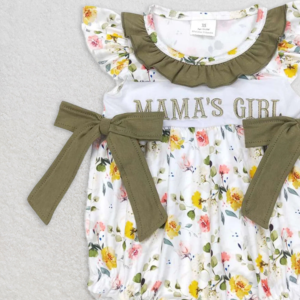 4.17 SR0478 RTS NO MOQ Baby Girls Summer Rompers Mama's girl olive floral bow baby girls romper