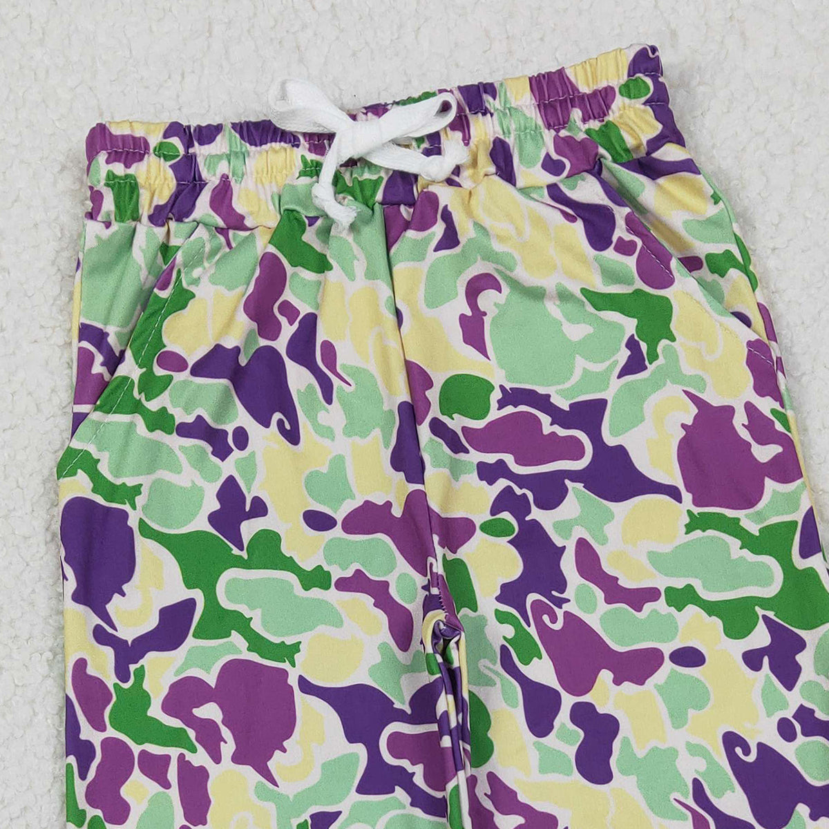 10.28 RTS NO MOQ (In stock)P0838 Baby Boys Pants Baby Boys Mardi Gras Camo Pockets Jogger Pants Bottom