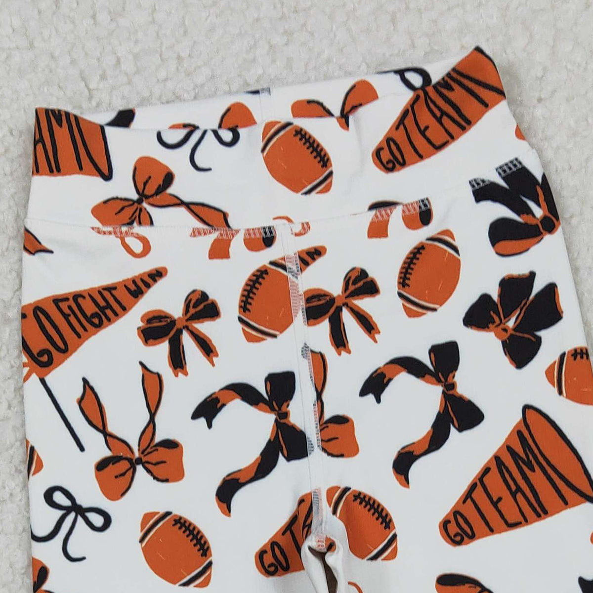 10.17 RTS NO MOQ (In stock)P0847 Baby Girls Orange Black Bows Footballs Go Team Yoga Active Leggings Bottom