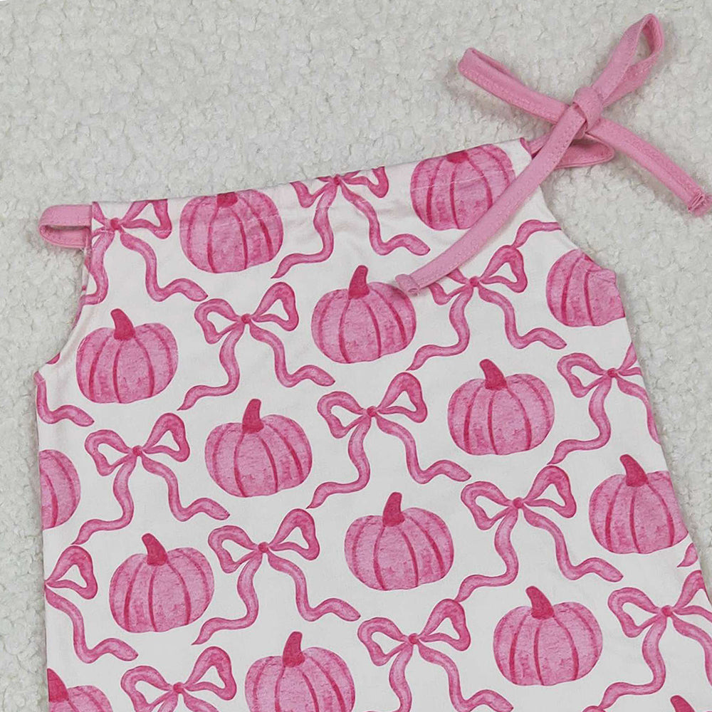 RTS NO MOQ (In stock)SR3200 Baby Girls Summer Jumpsuits Pink Strap Bows Pumpkins Plaid Bell Bottom Fall Jumpsuits