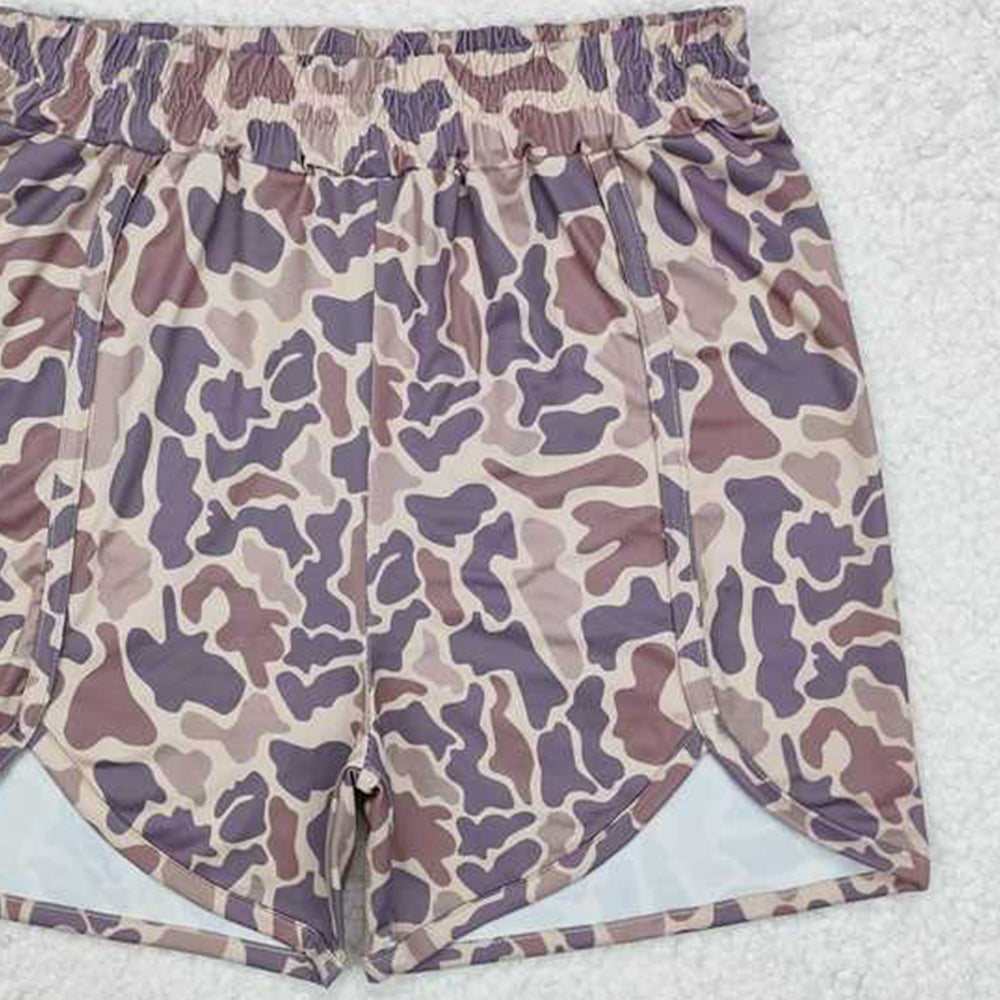 SS0374 RTS NO MOQ Khaki camo elastic waist adult women hunting shorts