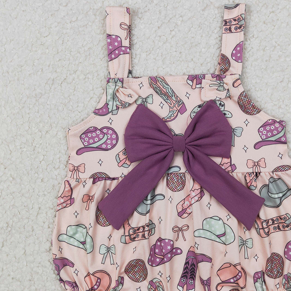 4.07 SR2897 RTS NO MOQ Baby Girls Summer Rompers Straps bow boots hat western baby girls romper