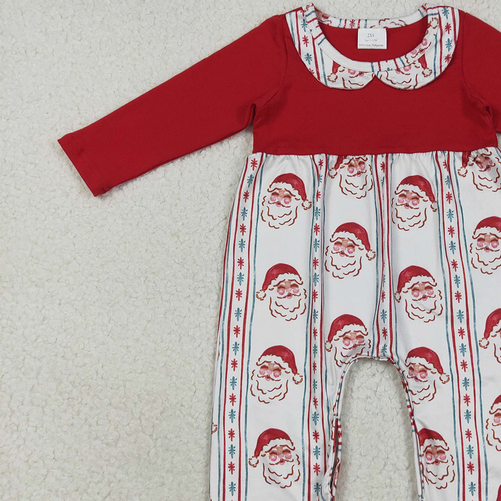 RTS NO MOQ (In stock)LR2331 Baby Girls Winter Rompers Baby Girls Red Christmas Santa Stripe Ruffle Pant Rompers