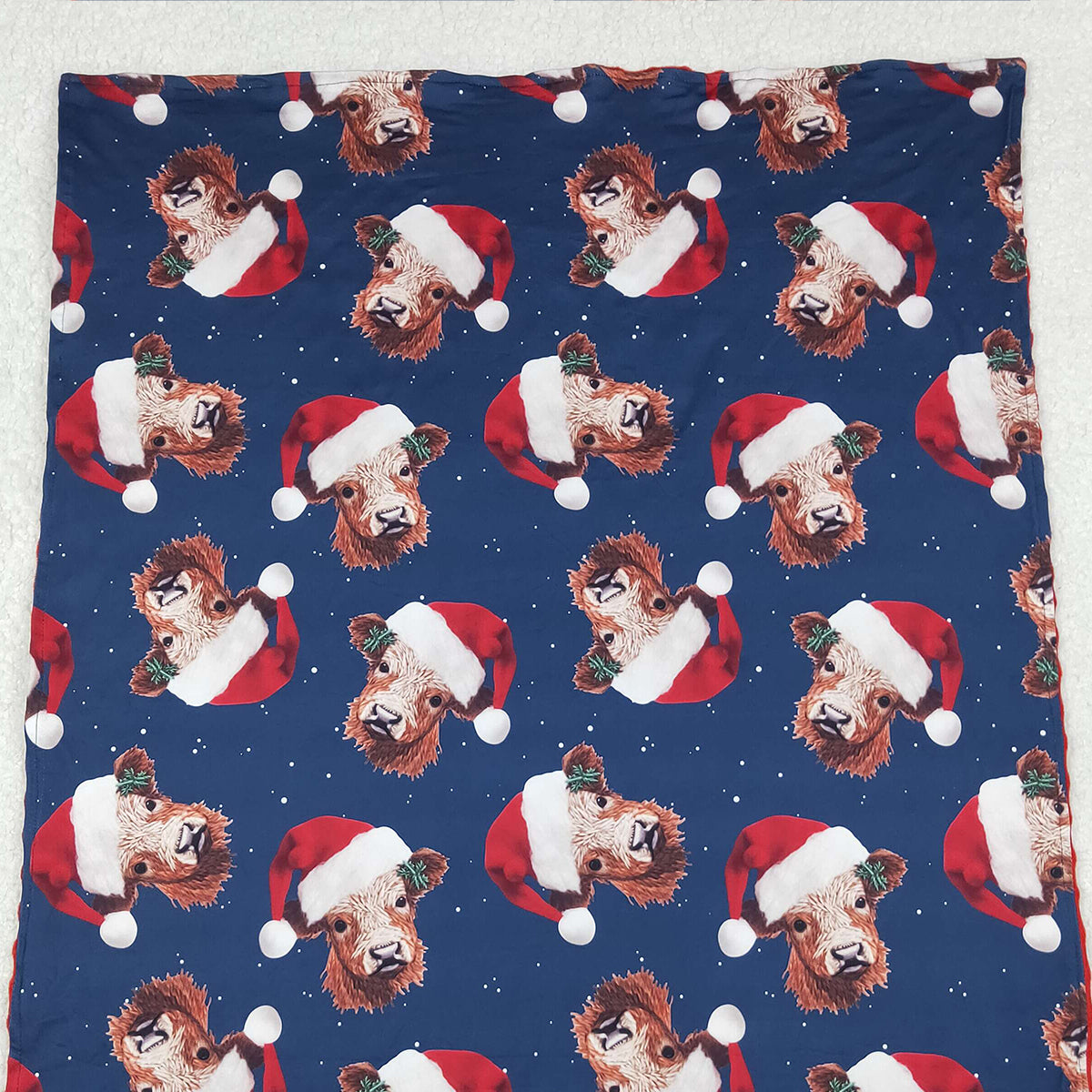 10.16 RTS NO MOQ (In stock)BL0088 Baby Kids Christmas Western Highland Cows Hats Minky Blankets