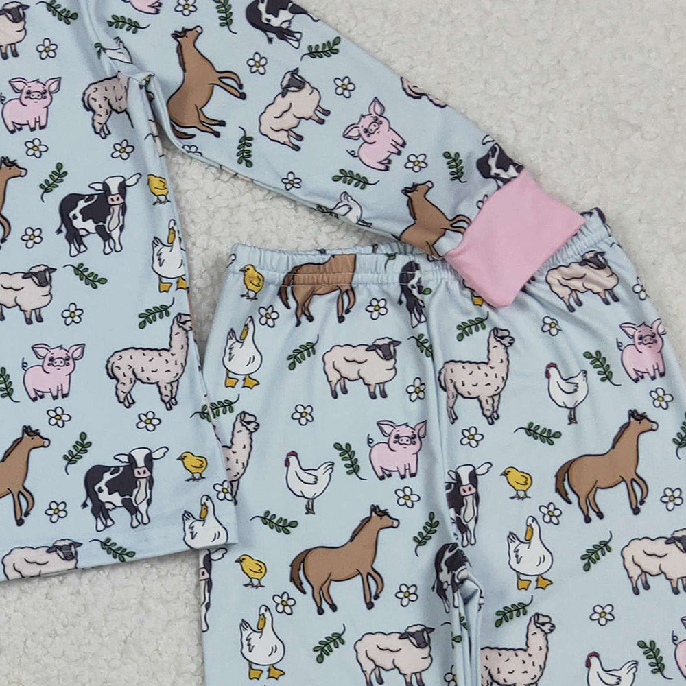 10.10 RTS NO MOQ (In stock)GLP2564 Baby Girls Winter Outfits Baby Girls Long Sleeves Cows Chicks Top Pant Farm Pajamas Sets