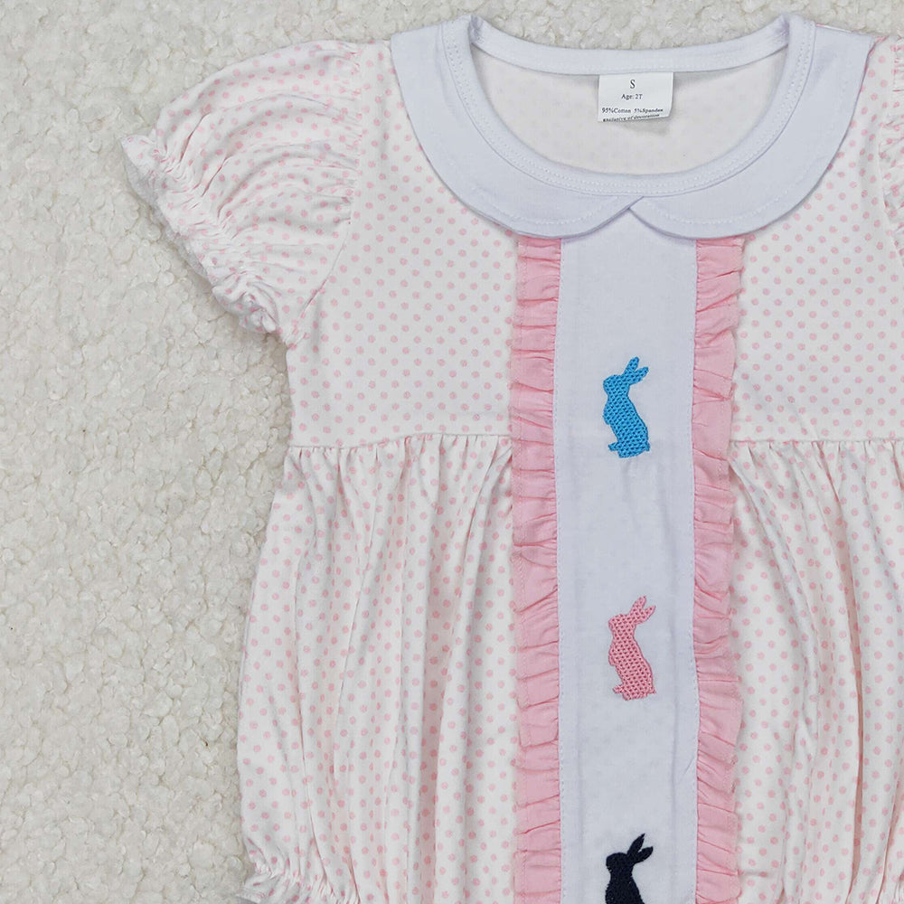 SR2545 New Rts No Moq 8-9 Days By Air Arrived it Short sleeves polka dots bunny baby girls Easter romper