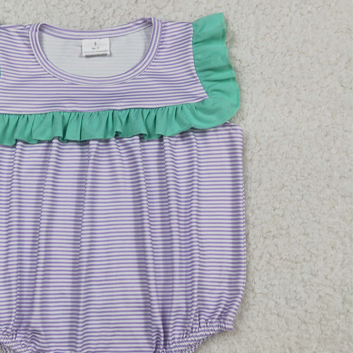 3.30 RTS NO MOQ (In stock)SR3942 Ruffle lavender stripe baby girls summer romper