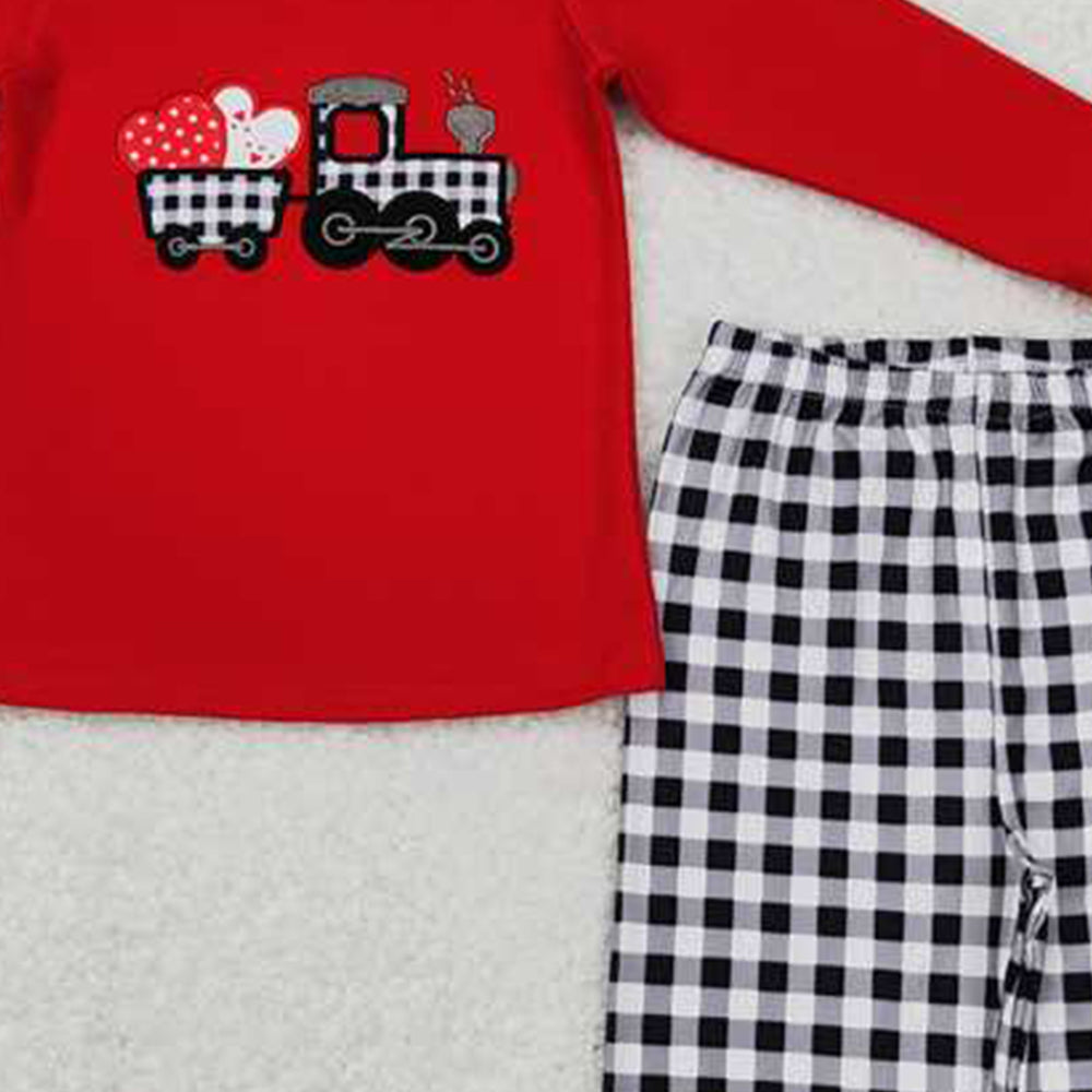 BLP0403Kids Boy Red Plaid Truck Heart Embroidery Outfit Valentine's Day Theme Clothing for Children