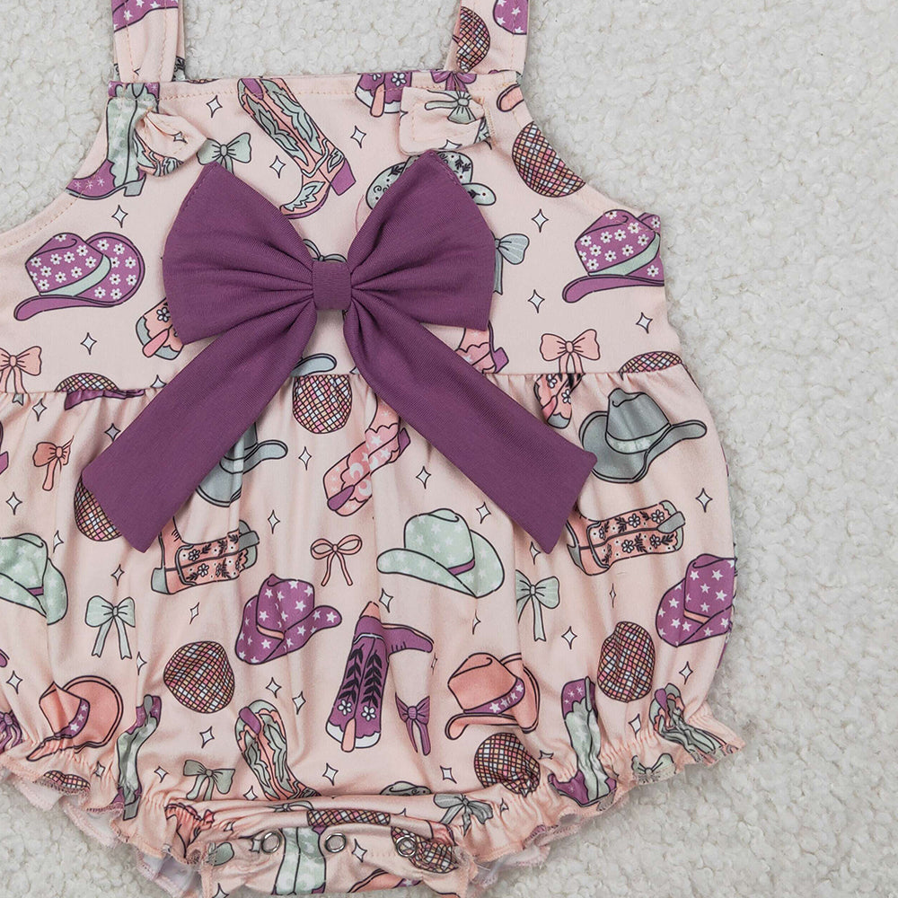 4.07 SR2897 RTS NO MOQ Baby Girls Summer Rompers Straps bow boots hat western baby girls romper