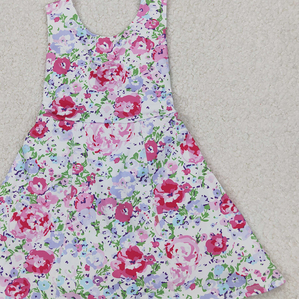 4.08 GSD1991 RTS NO MOQ Baby Girls Summer Dress Active Sleeveless Pink Floral Patchwork Yoga Dress