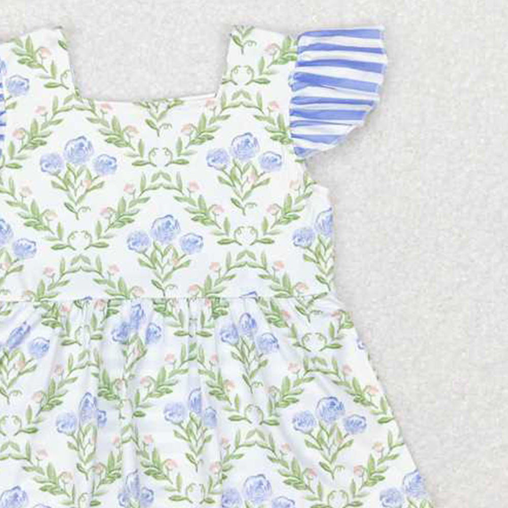 4.07 SR1371 RTS NO MOQ Baby Girls Summer Rompers Flutter sleeves floral stripe baby girls romper