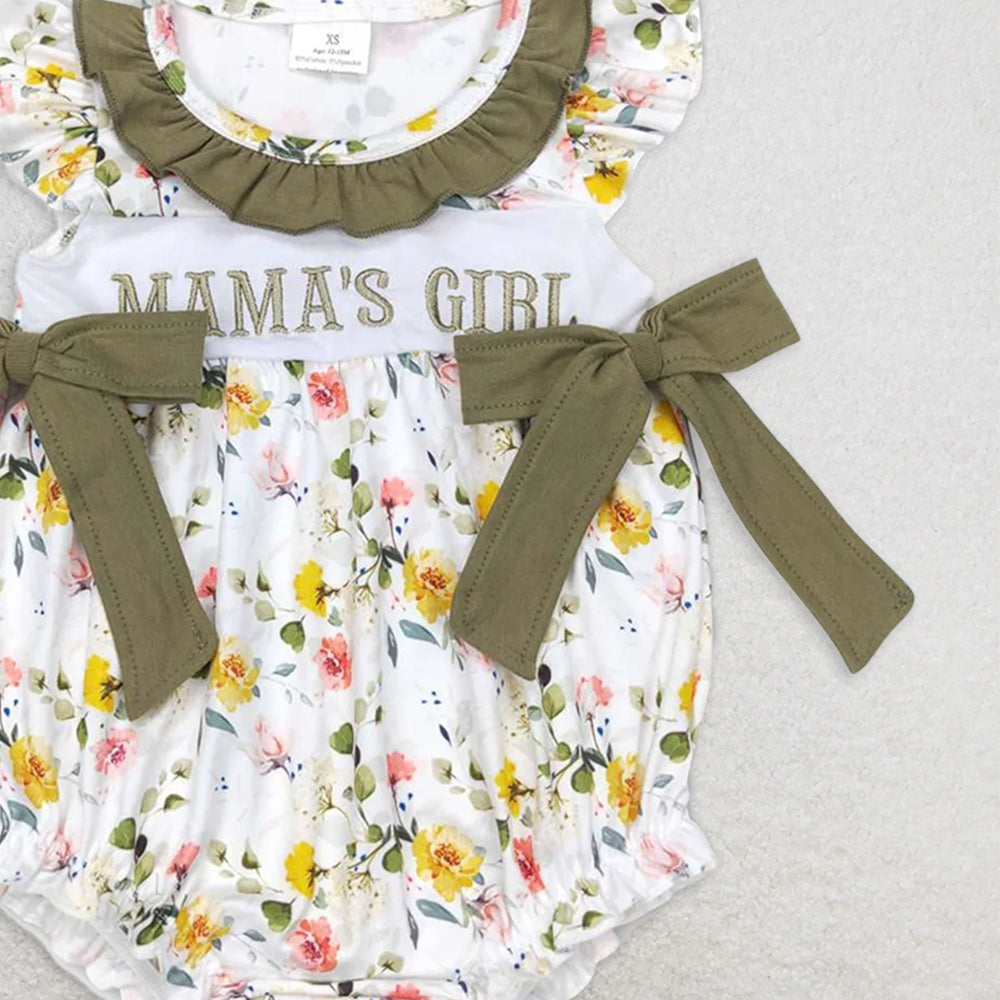 4.17 SR0478 RTS NO MOQ Baby Girls Summer Rompers Mama's girl olive floral bow baby girls romper