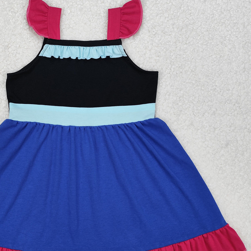 GSD1880 New Rts No Moq 8-9 Days By Air Arrived it Purple black blue flutter sleeves ruffle princess girls dress