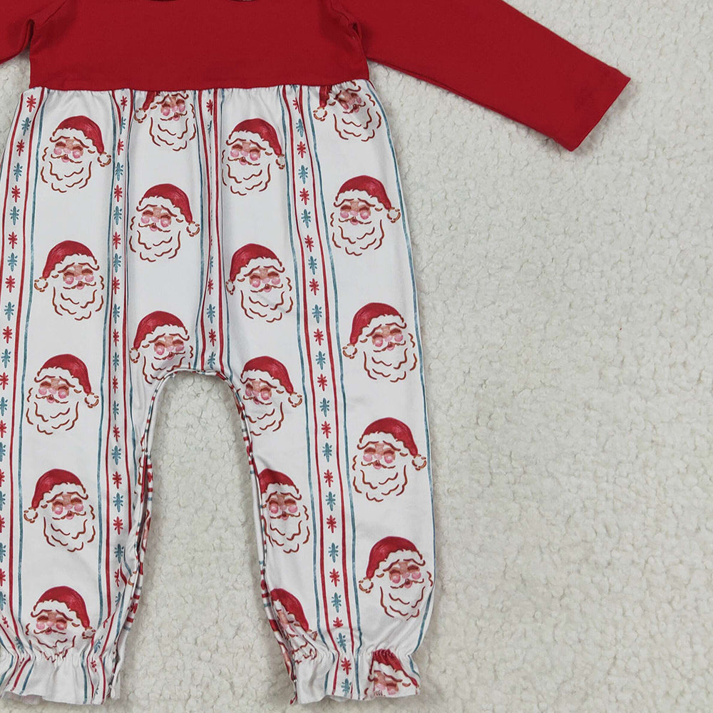 RTS NO MOQ (In stock)LR2331 Baby Girls Winter Rompers Baby Girls Red Christmas Santa Stripe Ruffle Pant Rompers