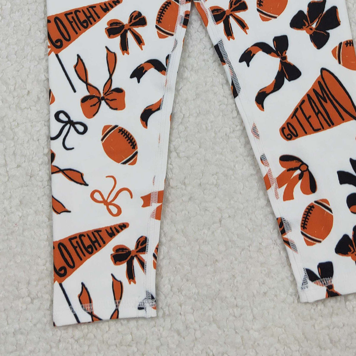10.17 RTS NO MOQ (In stock)P0847 Baby Girls Orange Black Bows Footballs Go Team Yoga Active Leggings Bottom