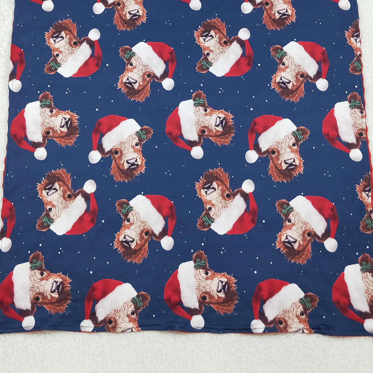10.16 RTS NO MOQ (In stock)BL0088 Baby Kids Christmas Western Highland Cows Hats Minky Blankets