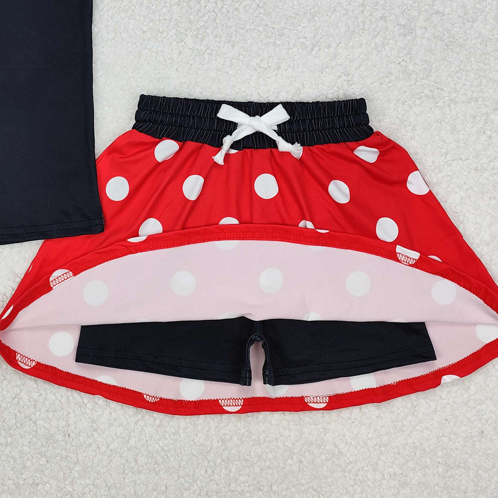 GSD2069RTS NO MOQ Baby Girls Skirt Sets Girls Black Polka Dot Sleeveless Bow Top Skirt Set Cute Casual Outfit for Kids