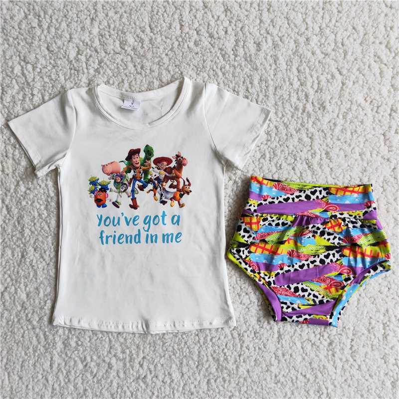 E4-6 baby girls cartoon toy coloful bummie set