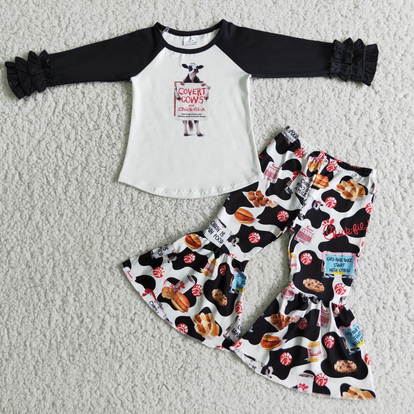 6 A17-27Long sleeve cow print fries fall winter outfits