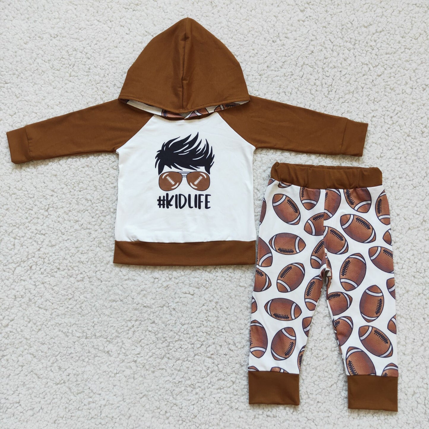 6 A4-12 Boys kidlife brown long-sleeved hooded top and pants set