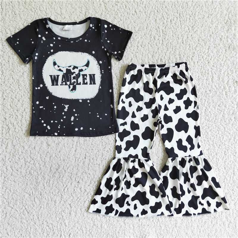 B6-25 Baby girls singer black western bell pants sets