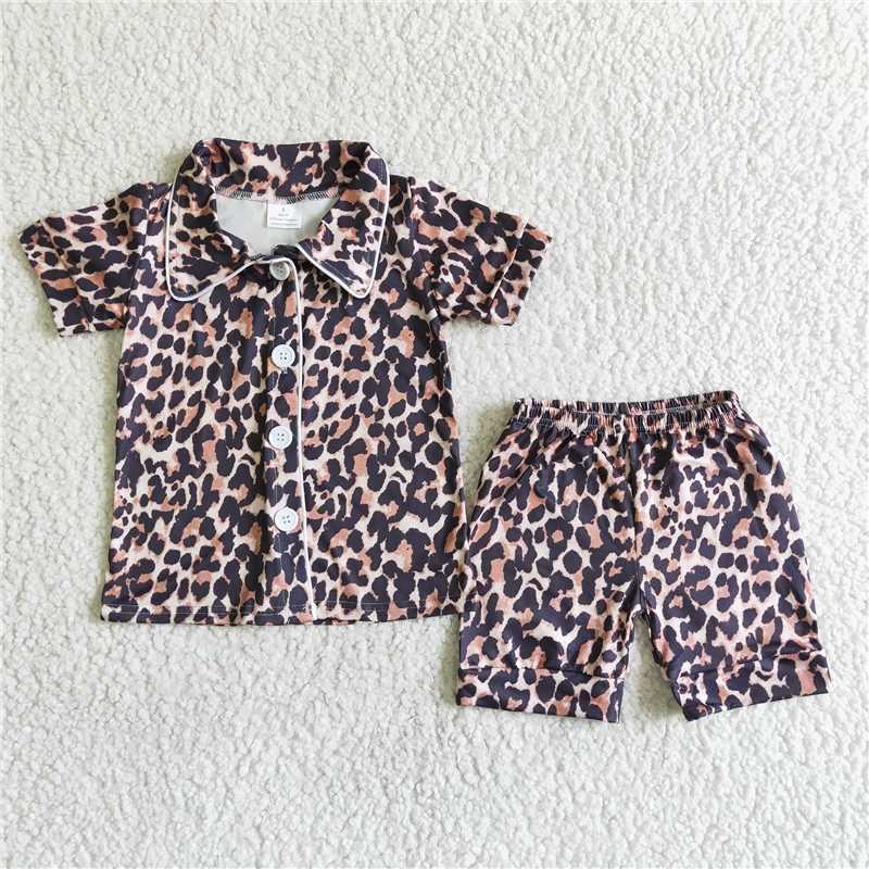 B14-25 Sales New RTS No Moq Promotion Baby girls leopard summer pajamas