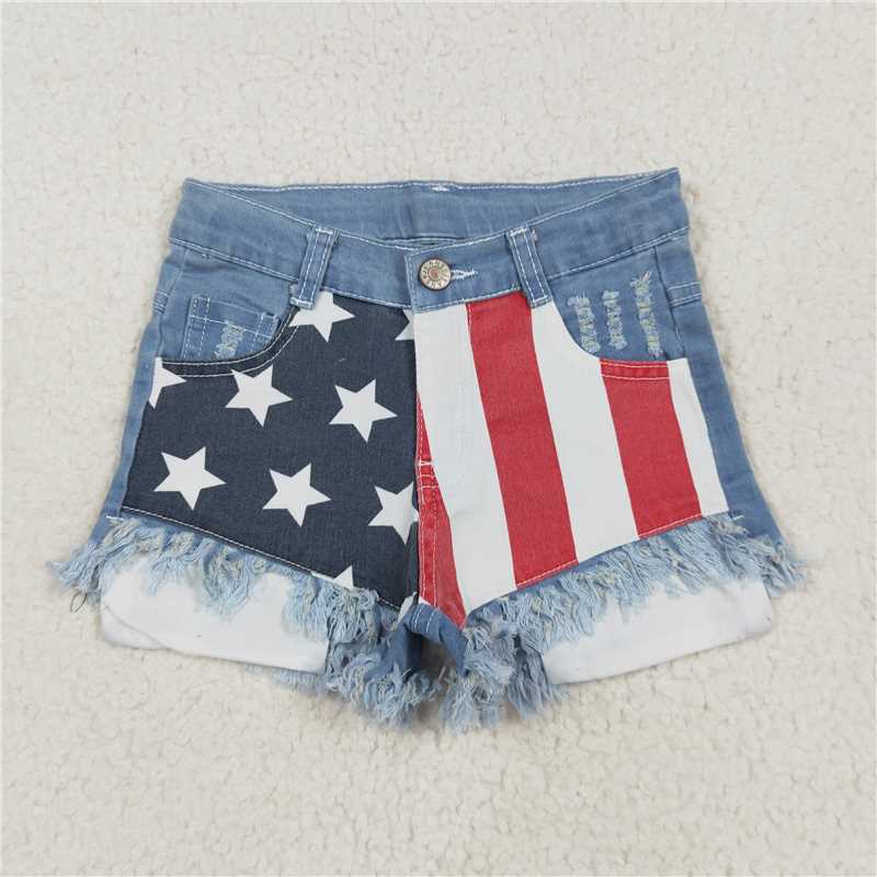 USA Warehouse (IN STOCK) NC0003 Baby Girls 4th of july summer denim star shorts