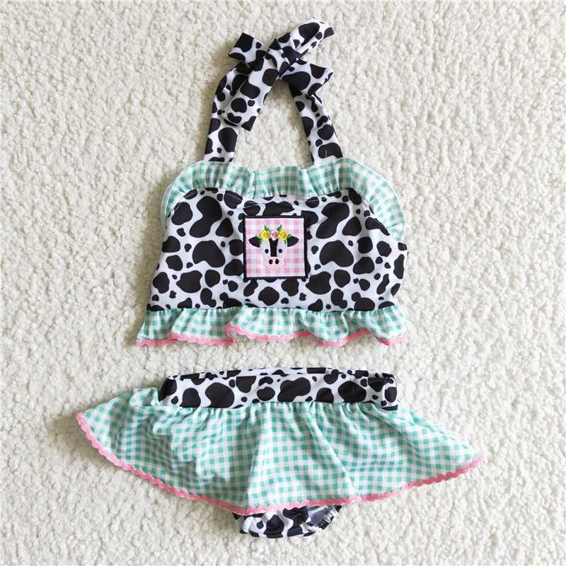 S0005 Baby Girls summer western farm cow 2pcs swimsuits