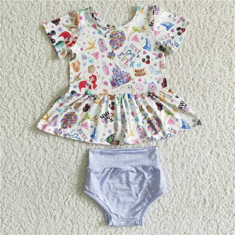 GBO0026 Baby girls cartoon castle summer bummie sets