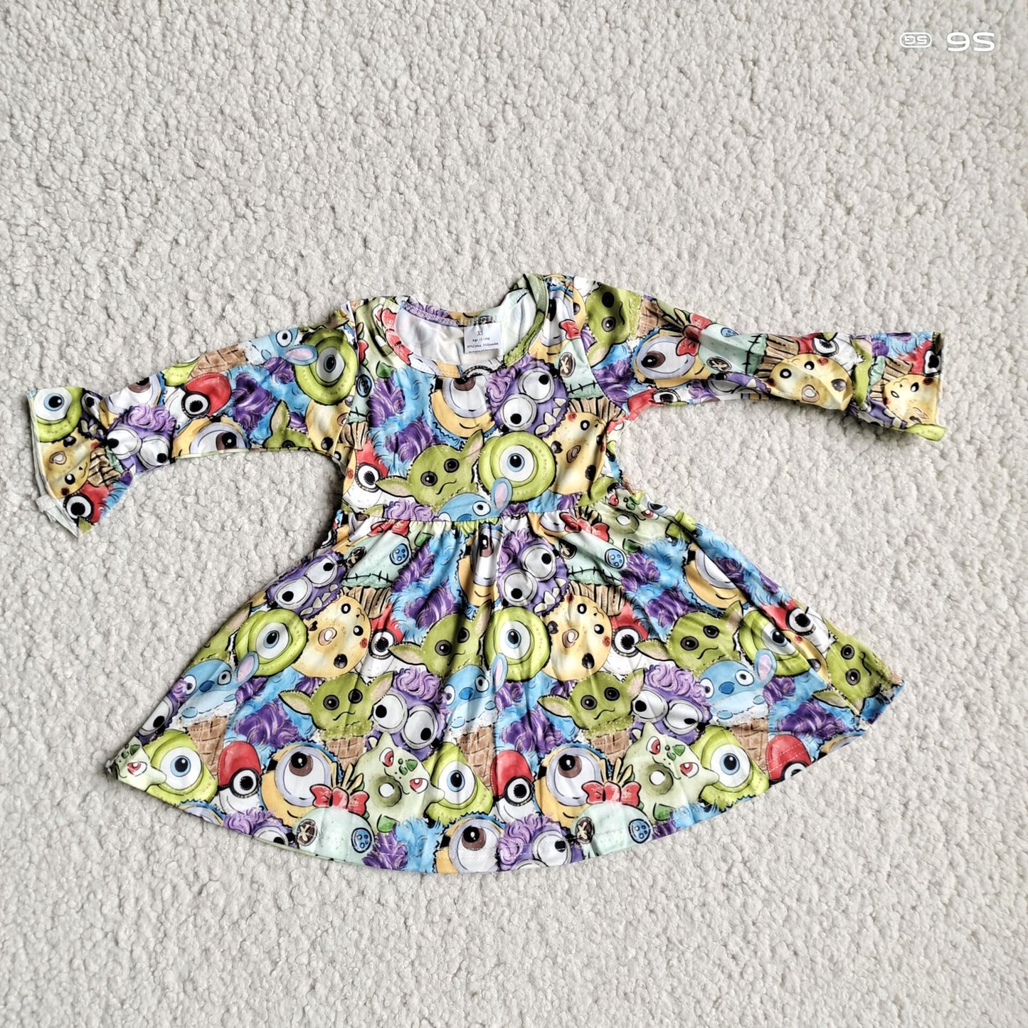 9.22 RTS NO MOQ(In stock) G3-8-9.; Baby Girls Winter Dress Long-eared monster long-sleeved dress