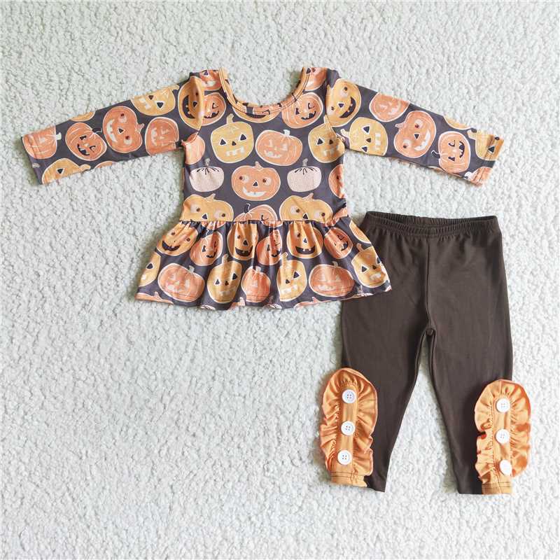 GLP0116Pumpkin peplum brown leggings girls Halloween outfits