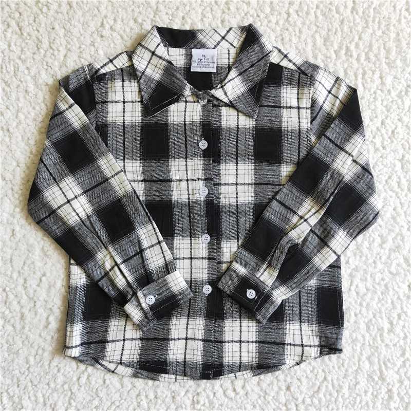 BT0060 Baby kids black plaid pocket shirts