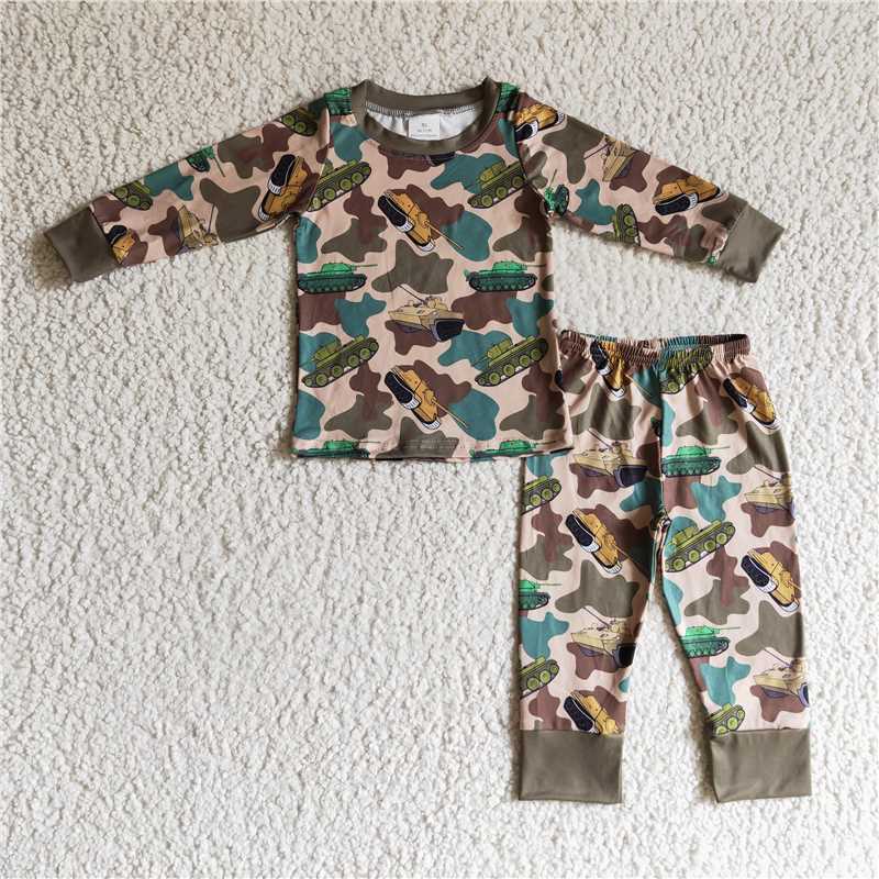 BLP0124Camo tank print long sleeves kids boy pajamas