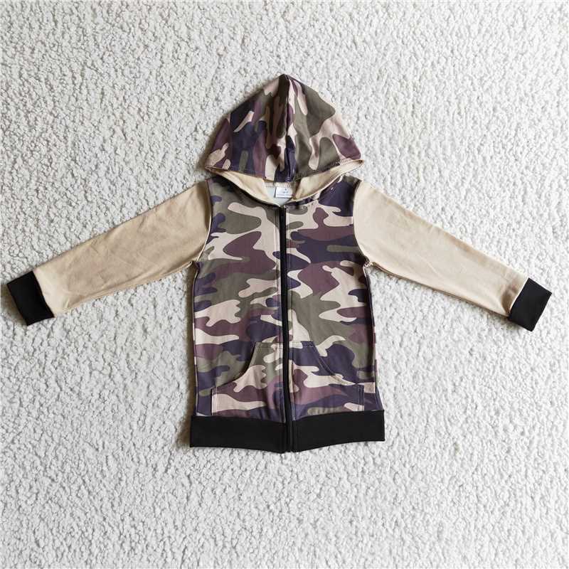 BT0085 Boys camouflage hooded zip-up long-sleeved top