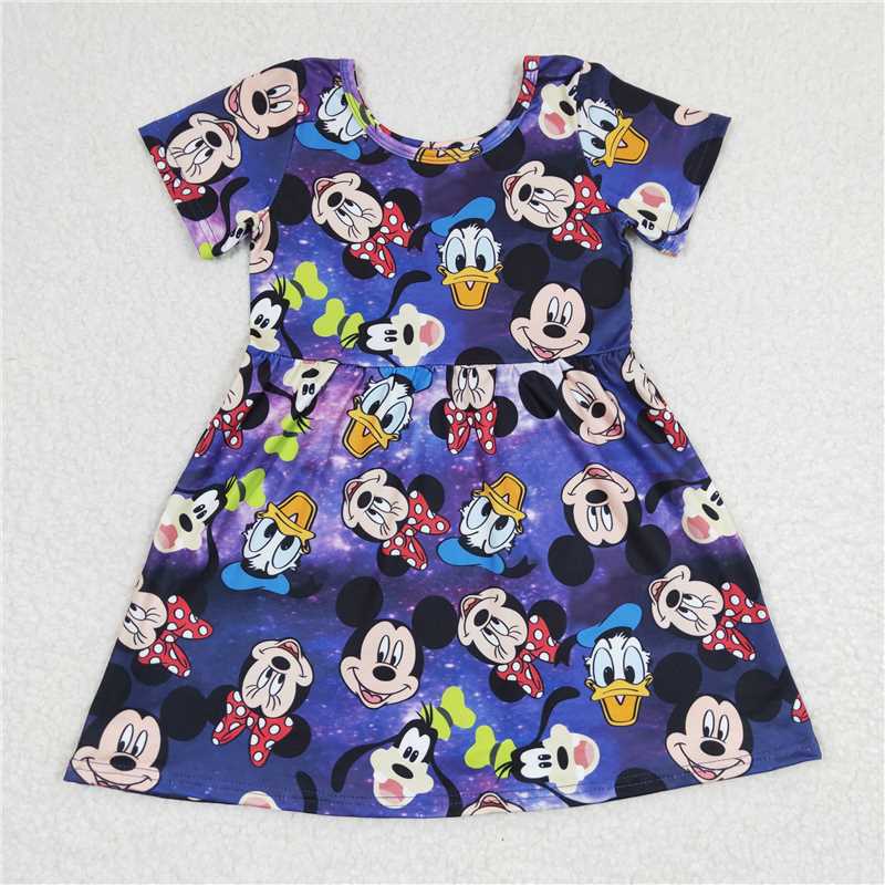 GSD0244 Girls Mickey Donald Duck purple short-sleeved dress