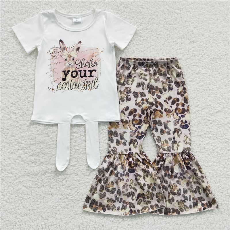 GSPO0354 Girls YOUR rabbit white short-sleeved leopard print trousers suit